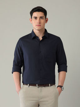 Arrow - Navy Blue Self Design Regular Fit Shirt