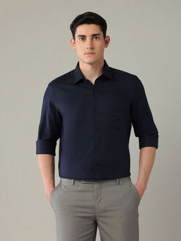Arrow - Navy Blue Self Design Slim Fit Shirt