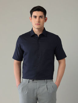 Arrow - Navy Blue Self Design Regular Fit Shirt
