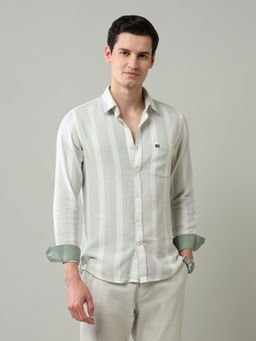 Arrow Sports - Green Stripes Slim Fit Shirt