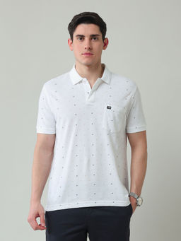 Arrow Sports - White Printed Regular Fit Polo T-Shirt