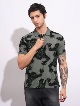 Being Human - Grey Printed Regular Fit Polo T-Shirt