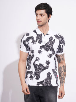 Being Human - White Printed Regular Fit Polo T-Shirt