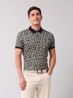 U.S. Polo Assn. Denim Co. - Black Printed Slim Fit Polo T-Shirt