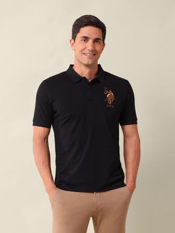 U.S. POLO ASSN. - Black Solid Slim Fit Polo T-Shirt