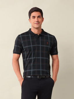 U.S. POLO ASSN. - Black Checks Slim Fit Polo T-Shirt