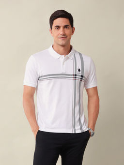 U.S. POLO ASSN. - White Stripes Slim Fit Polo T-Shirt
