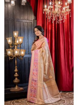 Maayavi - Pink Kanaka Saree with Unstitched Blouse