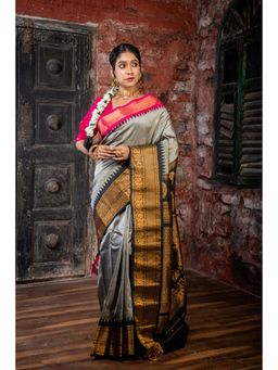 Maayavi - Grey Rajeshwari Saree with Unstitched Blouse