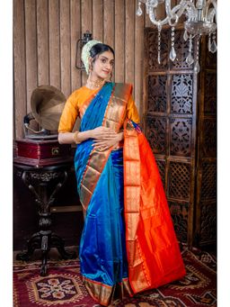 Maayavi - Blue Kruttika Saree with Unstitched Blouse