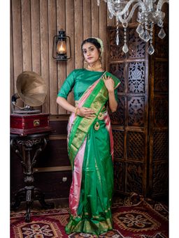 Maayavi - Green Jaya Saree with Unstitched Blouse