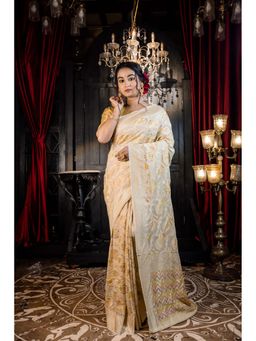 Maayavi - Cream Iva Saree with Unstitched Blouse