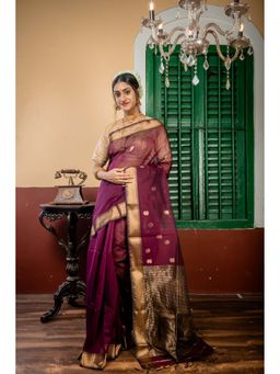 Maayavi - Burgundy Sulochana Saree with Unstitched Blouse