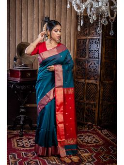Maayavi - Teal Kaveri Saree with Unstitched Blouse