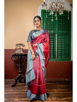 Maayavi - Maroon Hemalatha Saree with Unstitched Blouse