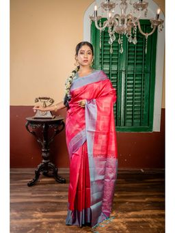 Maayavi - Red Kusumlata Saree with Unstitched Blouse