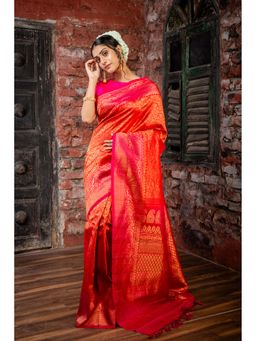 Maayavi - Red Sindhura Saree with Unstitched Blouse