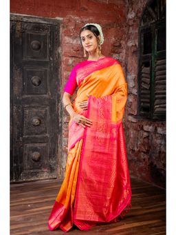 Maayavi - Orange Swarnalatha Saree with Unstitched Blouse