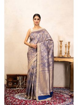 Zal from Benaras - Blue Pure Katan Silk Brocade Banarasi Handloom Saree Without Blouse