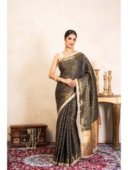 Zal from Benaras - Black Pure Silk Banarasi Handloom Saree Without Blouse