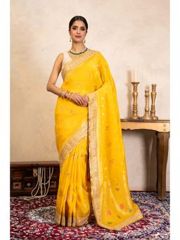 Zal from Benaras - Yellow Pure Katan Silk Banarasi Handloom Saree Without Blouse