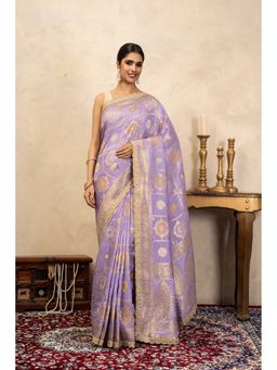 Zal from Benaras - Light Lavender Pure Silk Banarasi Patola Handloom Saree Without Blouse