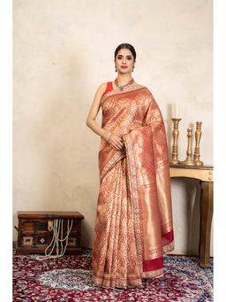 Zal from Benaras - Red Pure Silk Brocade Banarasi Handloom Saree Without Blouse