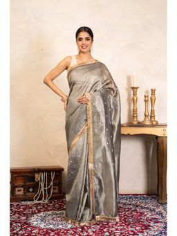 Zal from Benaras - Grey Pure Tissue Silk Banarasi Handloom Saree Without Blouse