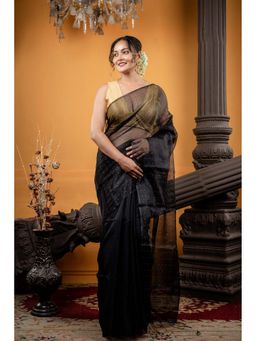 Maayavi - Black Jonaki Saree with Unstitched Blouse