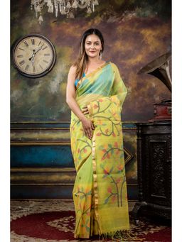 Maayavi - Yellow Madhabilata Saree with Unstitched Blouse