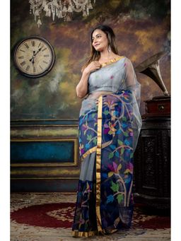 Maayavi - Grey Sulata Saree with Unstitched Blouse