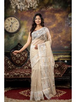 Maayavi - Beige Bithika Saree with Unstitched Blouse