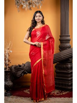 Maayavi - Red Jaba Saree with Unstitched Blouse