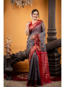 Maayavi - Grey Paromita Saree with Unstitched Blouse