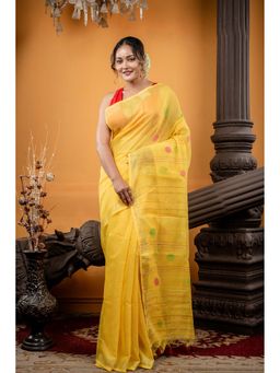 Maayavi - Yellow Gold Spot Saree with Unstitched Blouse