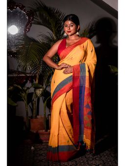 Maayavi - Yellow Tribeni Saree with Unstitched Blouse
