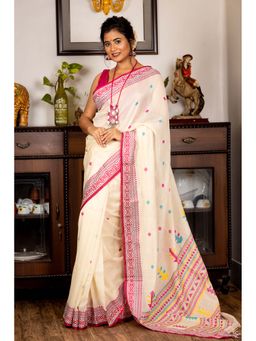 Maayavi - White Indira Saree with Unstitched Blouse