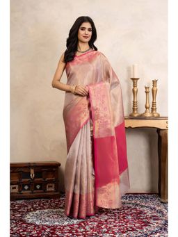 Zal from Benaras - Pink Kanjeevaram Silk Banarasi Handloom Saree Without Blouse