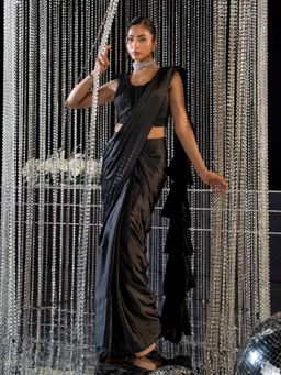 Label S4U - Black Pre-Drape Saree with Stitched Blouse
