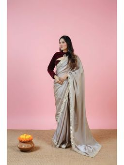 LABEL MAE - Grey Elegant Silver Designer Saree with Semi-Stitched Blouse