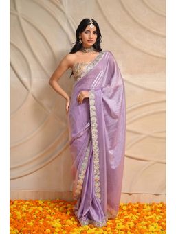 LABEL MAE - Lavender Shimmer Organza Saree with Semi-Stitched Blouse