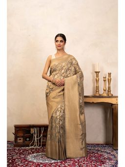 Zal from Benaras - Grey Pure Katan Silk Banarasi Handloom Saree Without Blouse