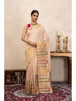 Zal from Benaras - Rose Cream Pure Katan Silk Banarasi Handloom Saree Without Blouse