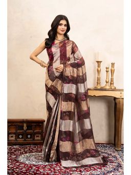 Zal from Benaras - Brown Coffee Pure Organza Silk Digital Print Handloom Saree Without Blouse