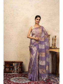 Zal from Benaras - Lavender Bandhani Digital Print Handloom Saree Without Blouse