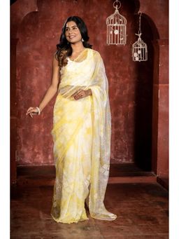 Maayavi - Yellow Daffodil Saree with Unstitched Blouse