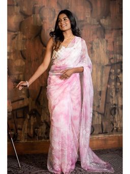 Maayavi - Pink Camellia Saree with Unstitched Blouse