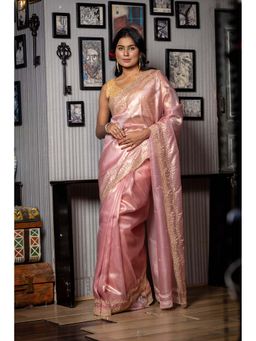 Maayavi - Pink Cosmos Saree with Unstitched Blouse