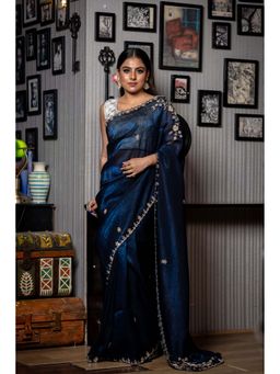 Maayavi - Navy Blue Midnight Dreams Saree Without Blouse