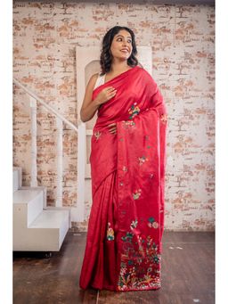 Maayavi - Red Arushi Saree with Unstitched Blouse